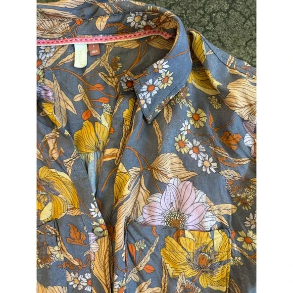 PiLCRO Floral Print Button Down Shirt Women's Size L Long Sleeve Boho - Picture 4 of 7